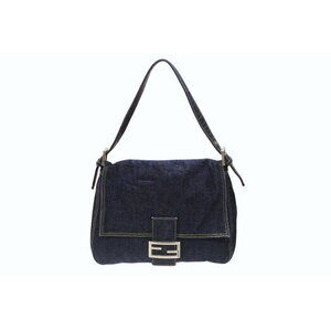 FENDI Mamma Bucket Hobo Shoulder Bag Navy Blue Denim Leather
